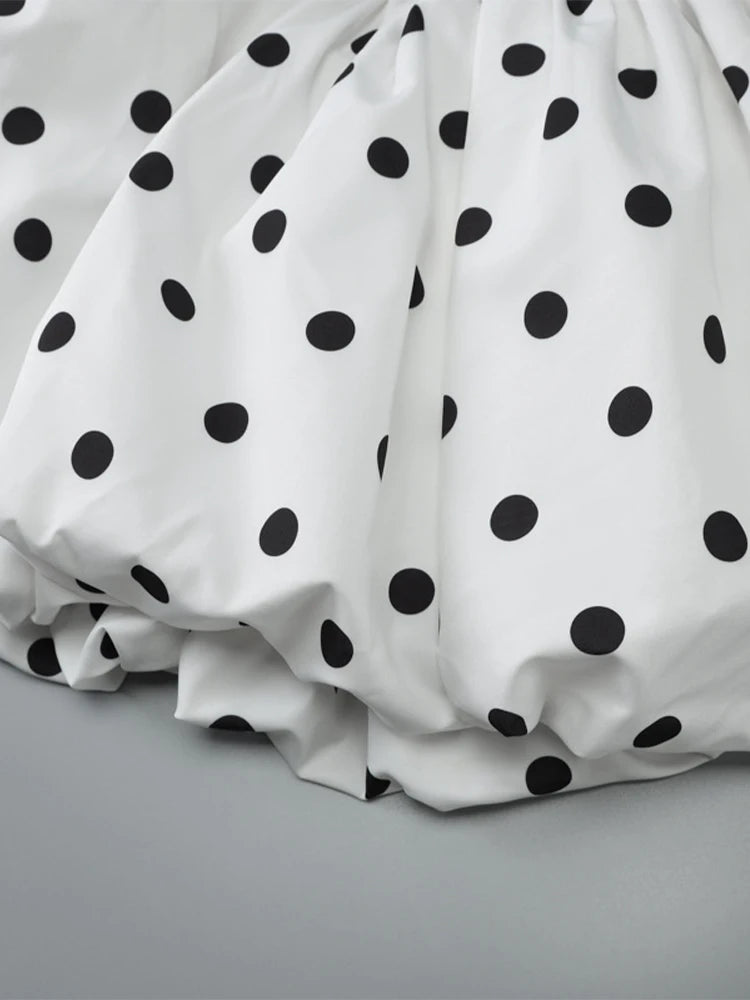 Polka Dot Halter Strapless Dress Women Elegant Sleeveless Backless Waist Cinching Ball Gown