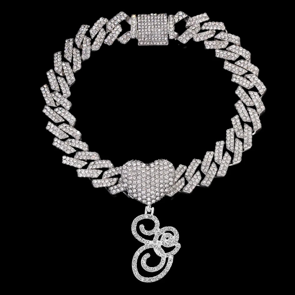 A-Z Cursive Initial Letter Cuban Anklets Bracelet For Women 14mm Iced