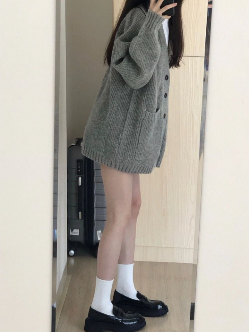 Women Cardigan Long Sleeve V-neck Loose Knitted Sweater Cardigan