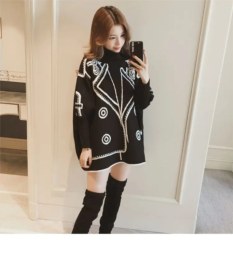 Turtleneck Loose Sweater Knit Pullover Jumper Women Clothing Bat sleeve Sweater