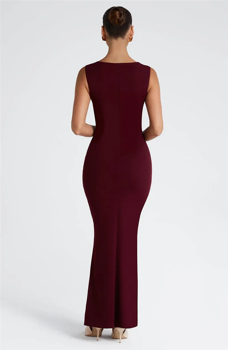 Wedding Guest Square Collar Sleeveless Sexy Maxi Dress For Women Bodycon Dress