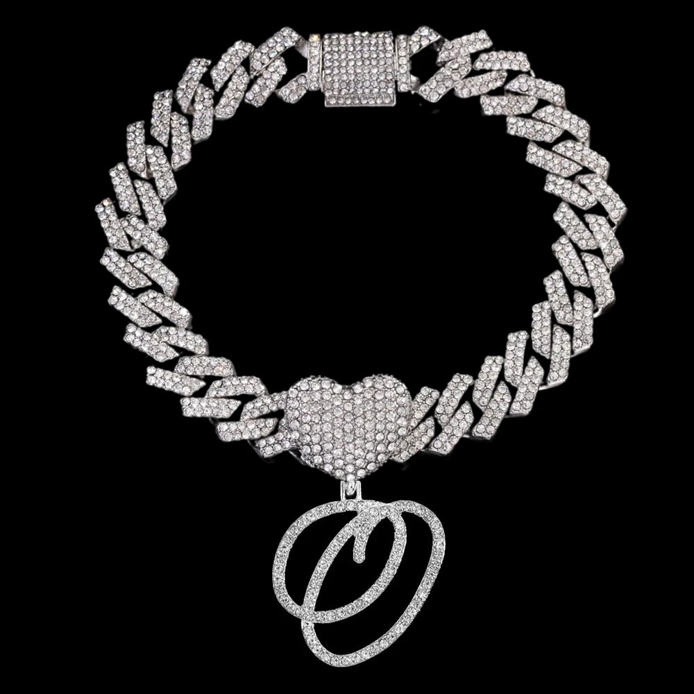A-Z Cursive Initial Letter Cuban Anklets Bracelet For Women 14mm Iced