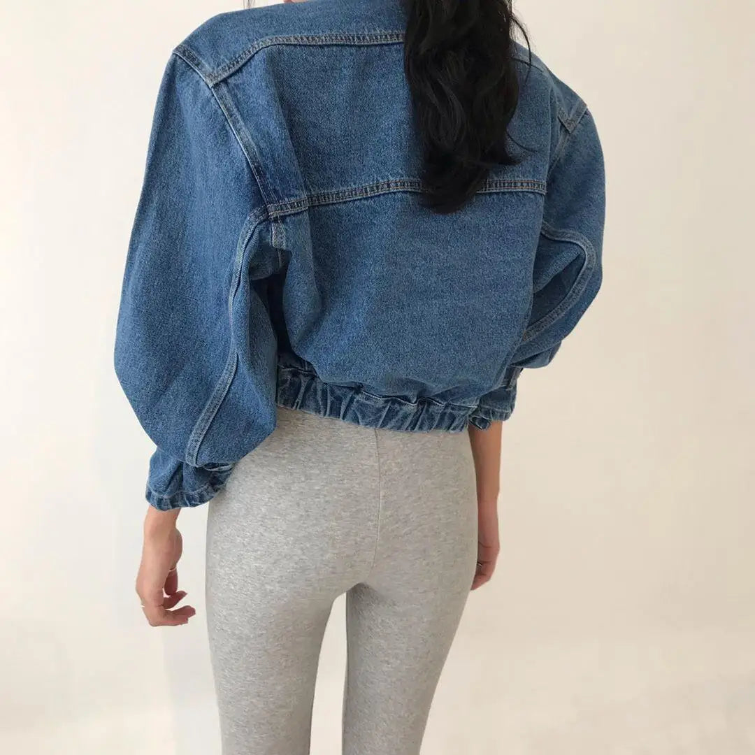 Denim Coats Jackets Women Puff Long Sleeve Y2k Clothes Cropped Jacket