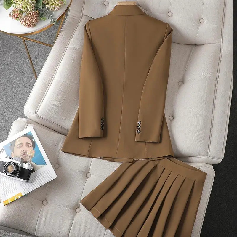 Skirt Two Piece Blazer Outfits Chic 2 Piece Set Women's Clothing Pleated Mini Skirt Blazer Suit