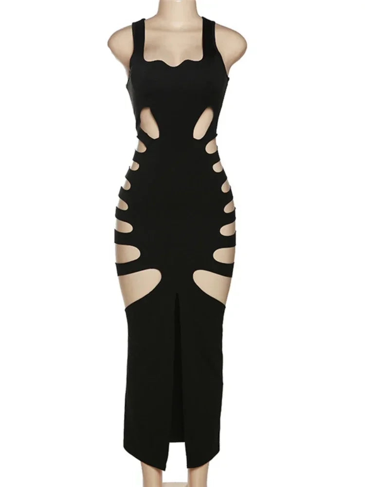 Sexy Dress Women Summer New Sleeveless Split Solid Skinny Stretch Maxi Bodycon Clubwear Vacation Outfits