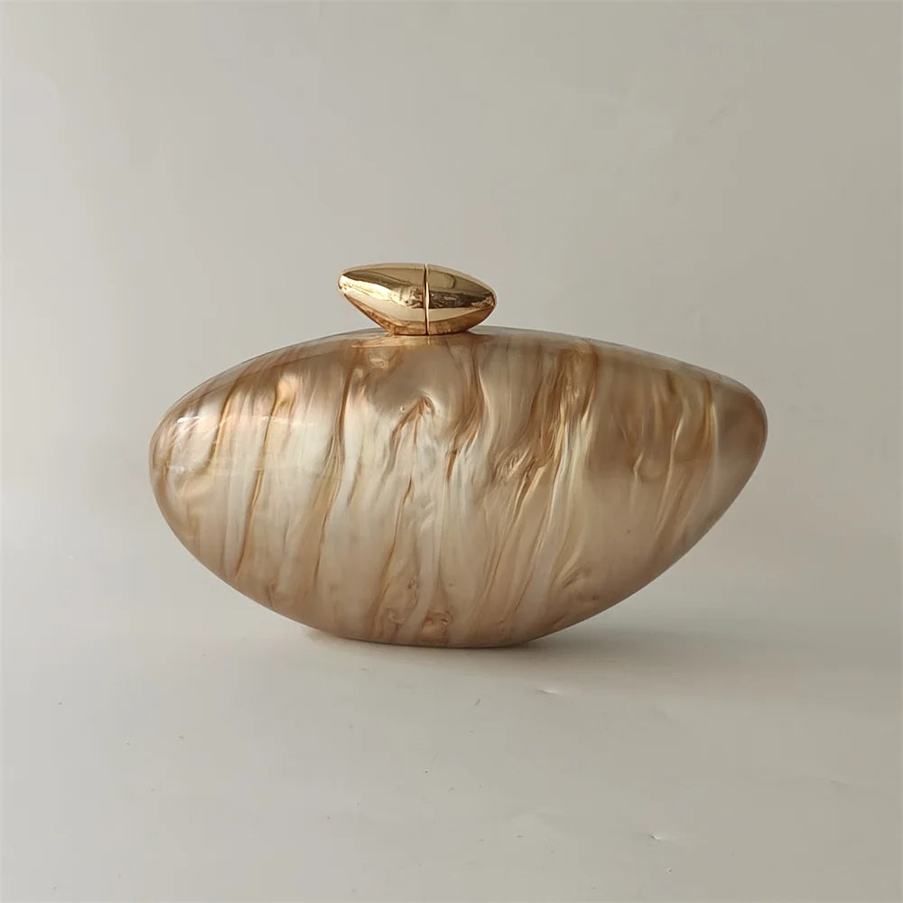 Shell Brand Pearl Brown Marble Acrylic Box Clutches Evening Bag Bridal Hand Bag