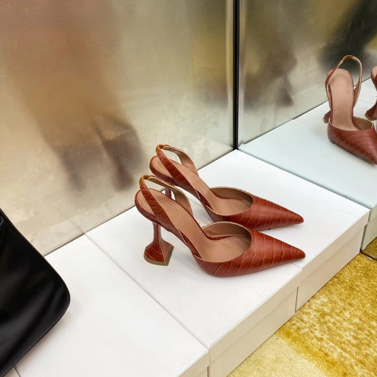 Wineglass with Crocodile Leather Pointed High Heel Shallow Mouth European Beauty Sandals