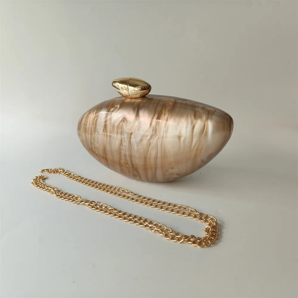 Shell Brand Pearl Brown Marble Acrylic Box Clutches Evening Bag Bridal Hand Bag