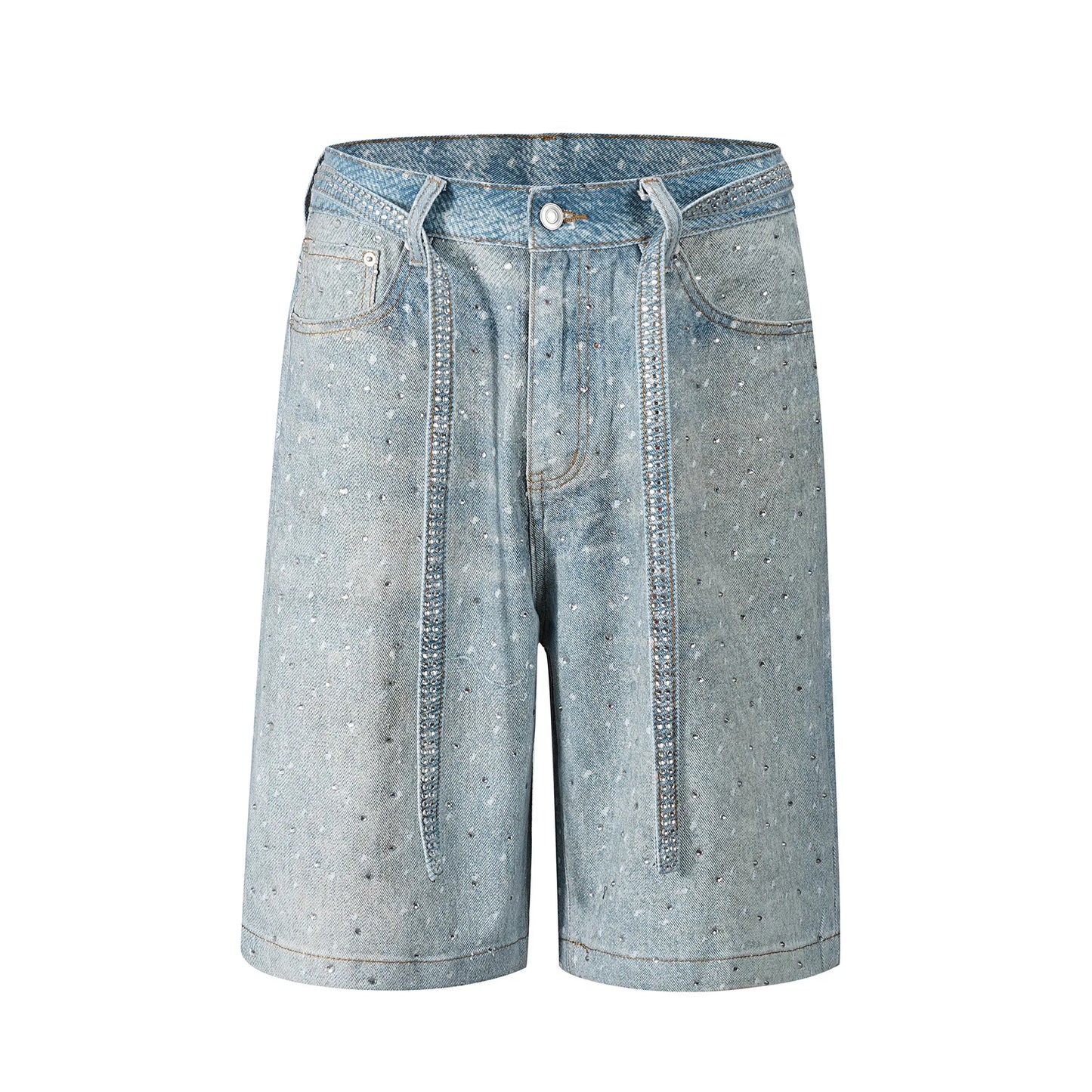 Women Denim Summer Shorts Diamonds Elasticity Denim Shorts With Belt