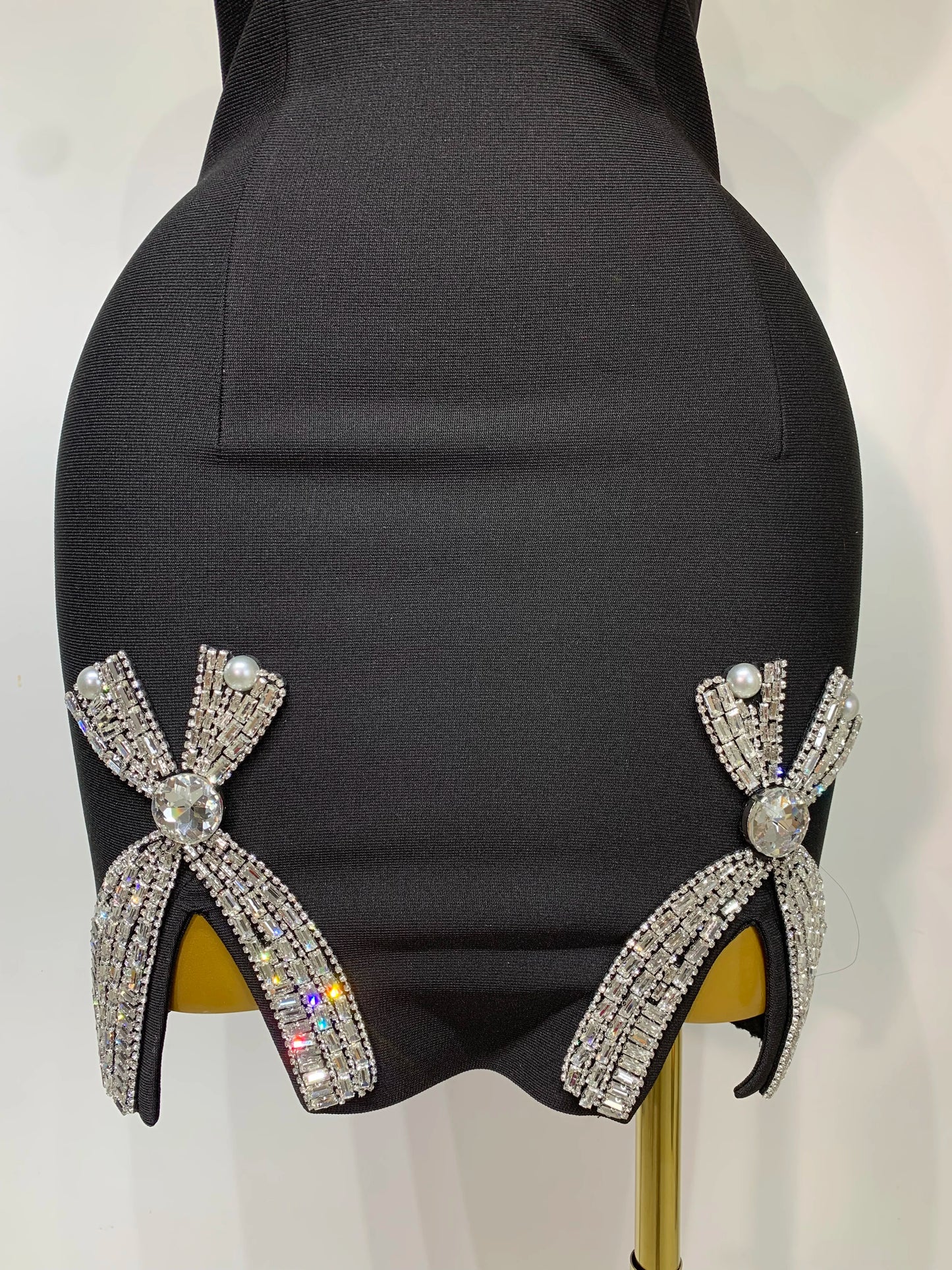 Women Celebrity Sexy V Neck Beading Black Mini Bodycon Bandage Dress