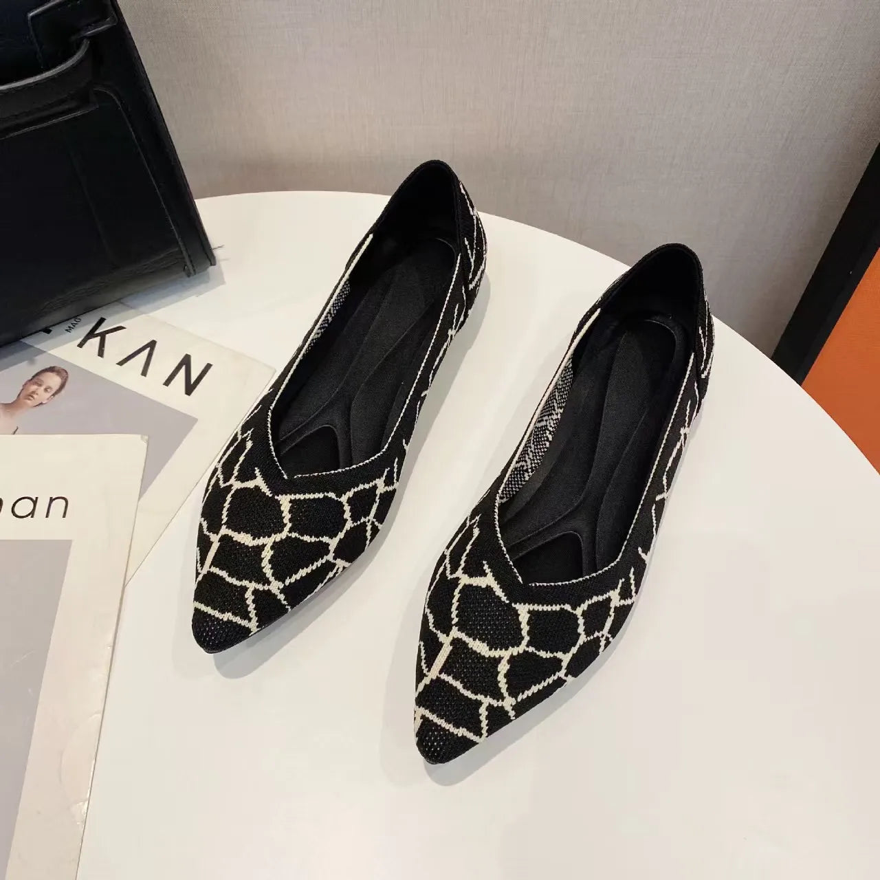Women's leisure flat shoes pointed knitting elastic comfortable shoes