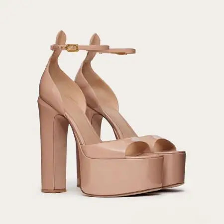 Ankle Strap Sexy Peep Toe Thick Sole Platform Chunky High Heels