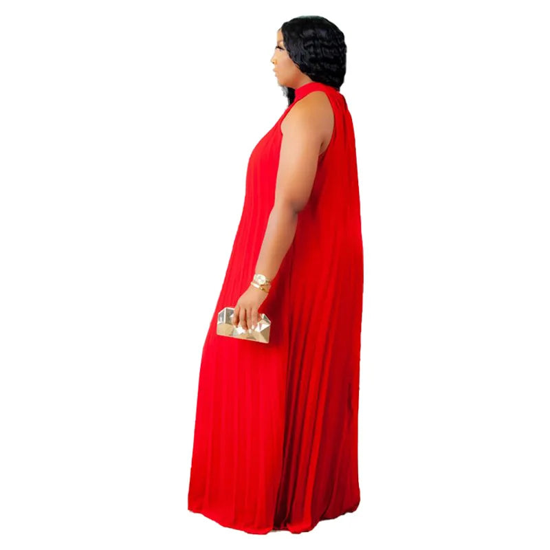 Plus Size Women Maxi Dress sleeveless Halter Hollow Out Maxi Dress