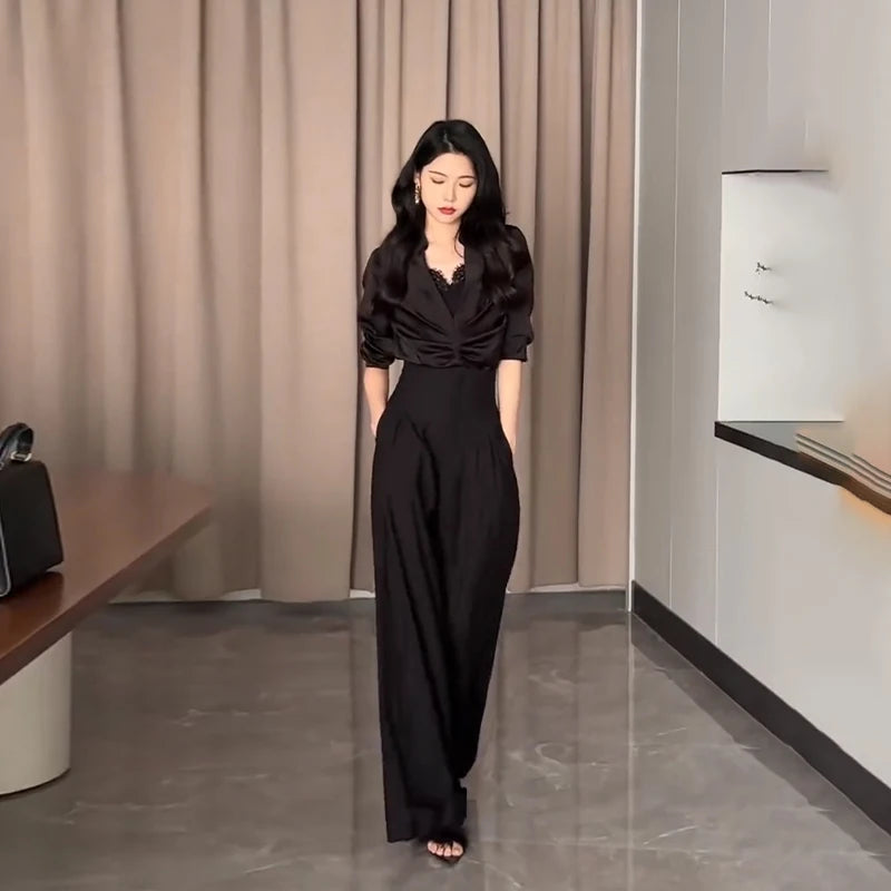 Women Ultra High Waist Wide Leg Pants Straight Thick Suit Pants Mop Pants