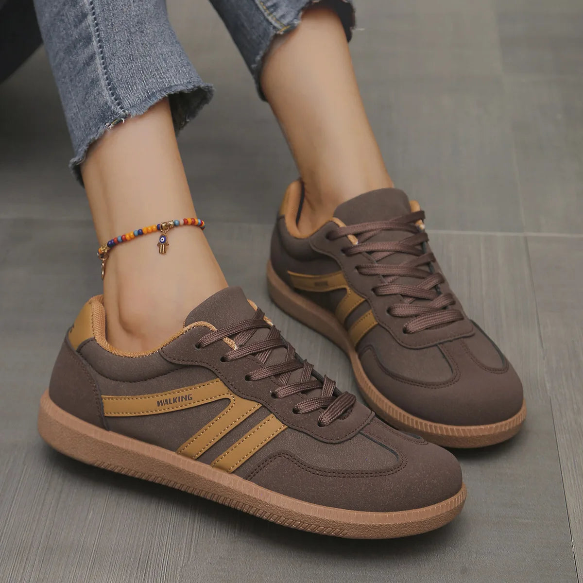 Mix Color Women's Autumn Sneakers Fashion Splicing Flat Heel Vulcanized Shoes Female Lace-Up Sneakers