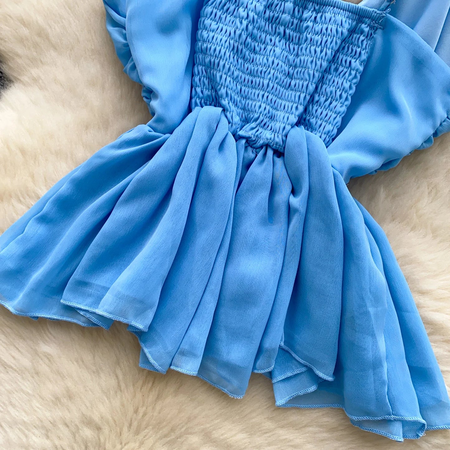 Chiffon Tops Straps Deep V Backless Top Ruffles Short Tank Top Vacation Style Sexy Tops