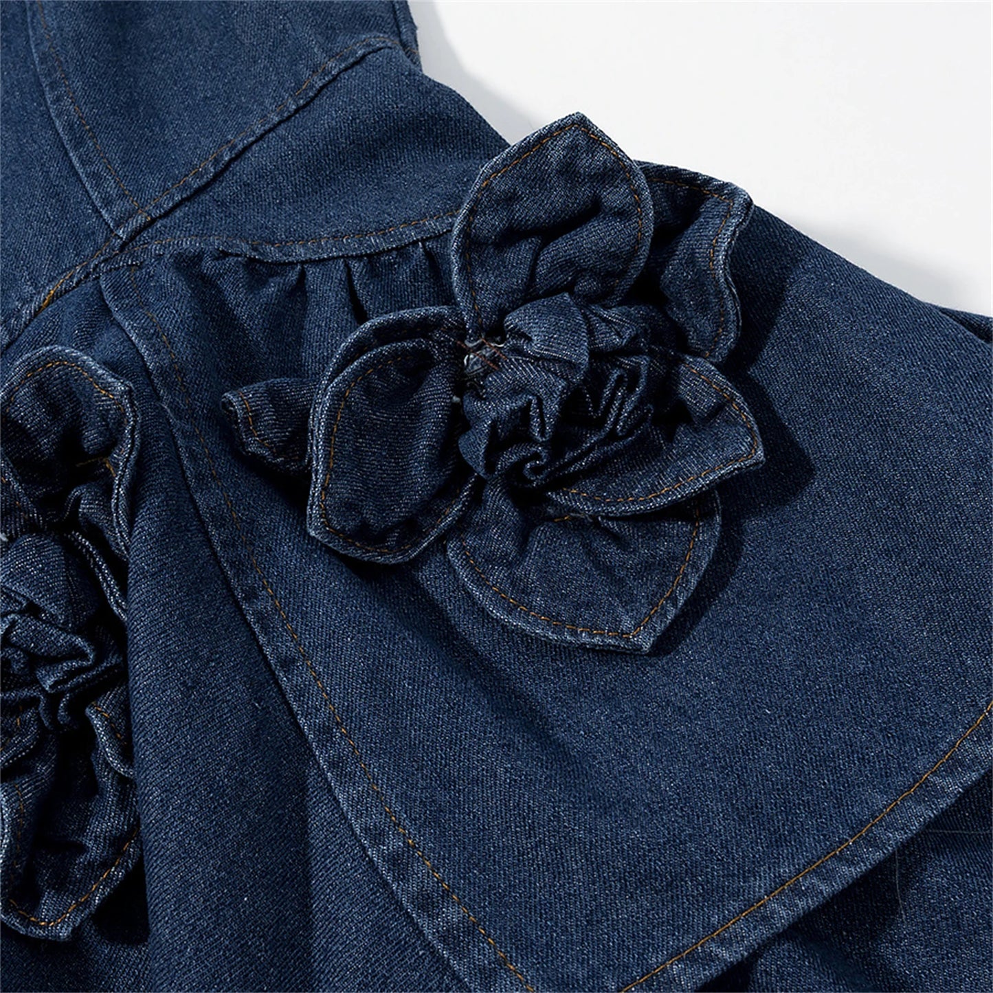3D Flower Double Layer Denim Mini Dress Waist Sinching Mini Dress