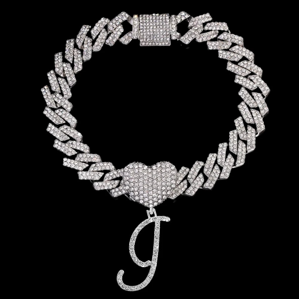 A-Z Cursive Initial Letter Cuban Anklets Bracelet For Women 14mm Iced
