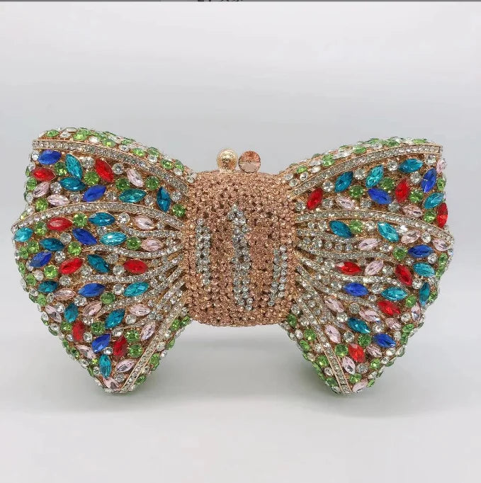 Rhinestone Green/Black Clutch Purse Bow Luxury Diamond Evening Clutches Wedding Bridal Bag
