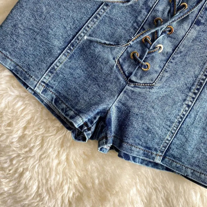 Denim Shorts Sets Shirts+Shorts Jeans 2 Pieces Sets Outfit