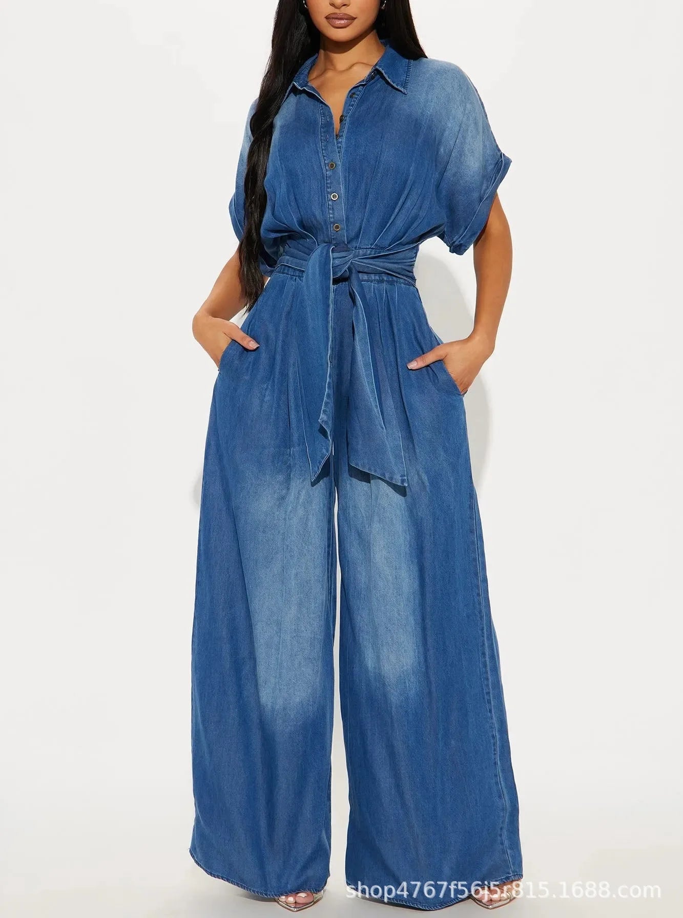 Denim Jumpsuits Women Loose Rompers Tie Dye One Piece Y2k Streetwear Wide Leg Jumpsuit
