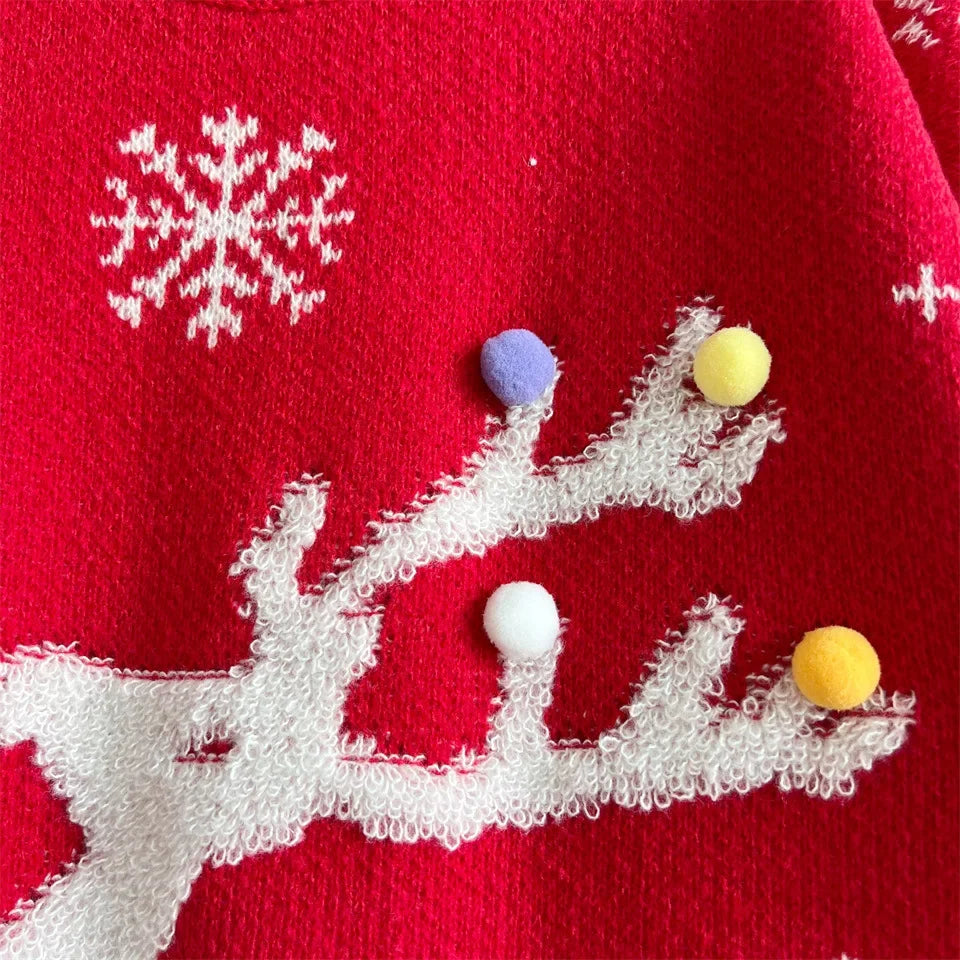 Jacquard Ball Christmas Sweater Pullover Round Neck Sweater