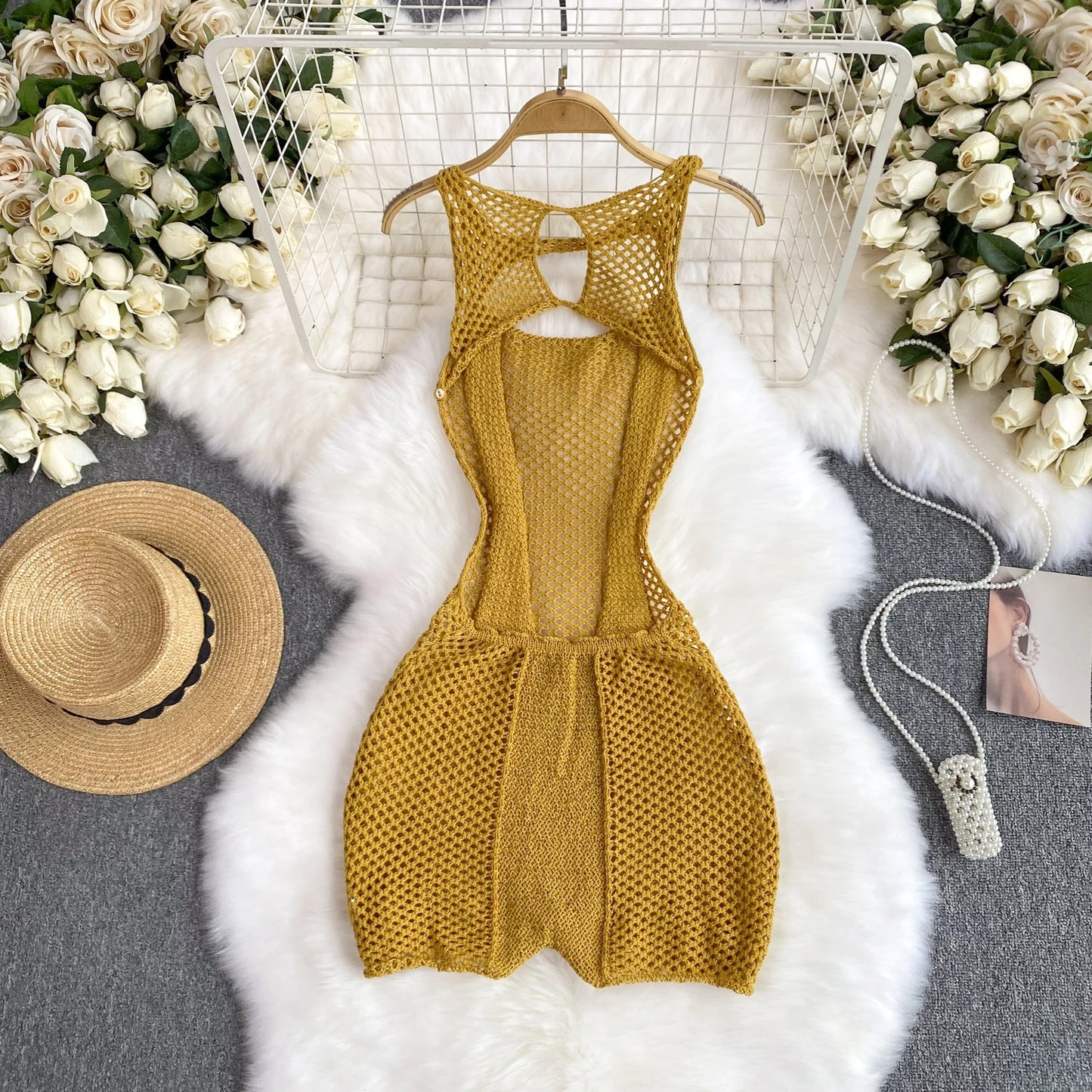 Sleeveless Jumpsuit Women Hollow Out O Neck Elegant Stretch Transparent Ladies Casual Summer Slim Rompers