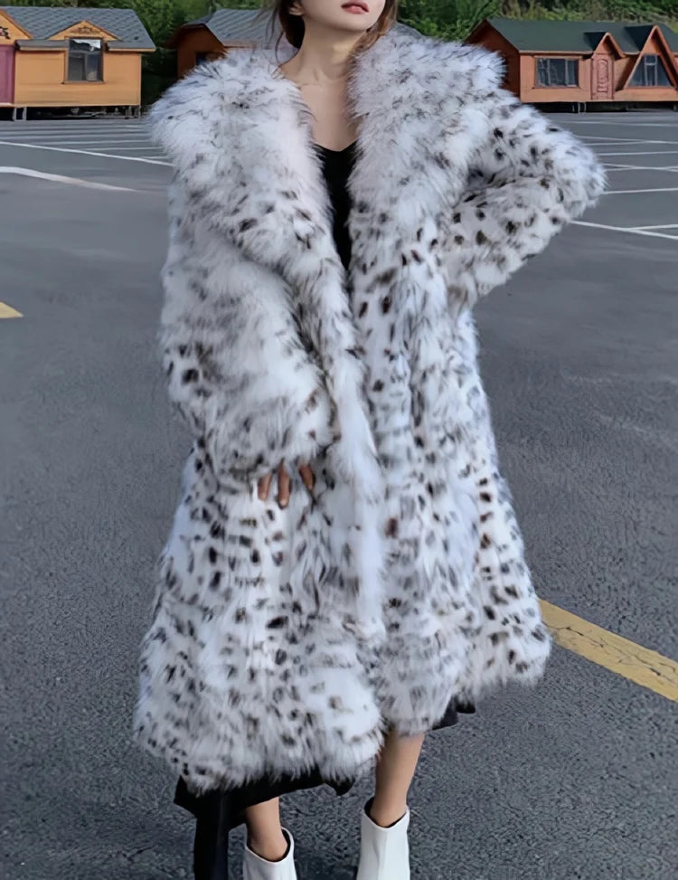 faux fur young leopard-print fur coat long knee-length mink coat