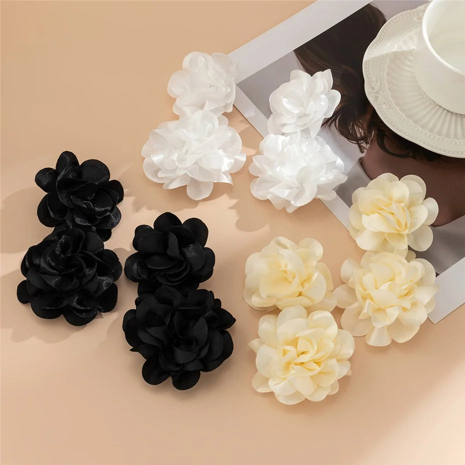 4 Colors Exaggerated Big Fluffy Fabric Flower Petal Drop Earrings for Women