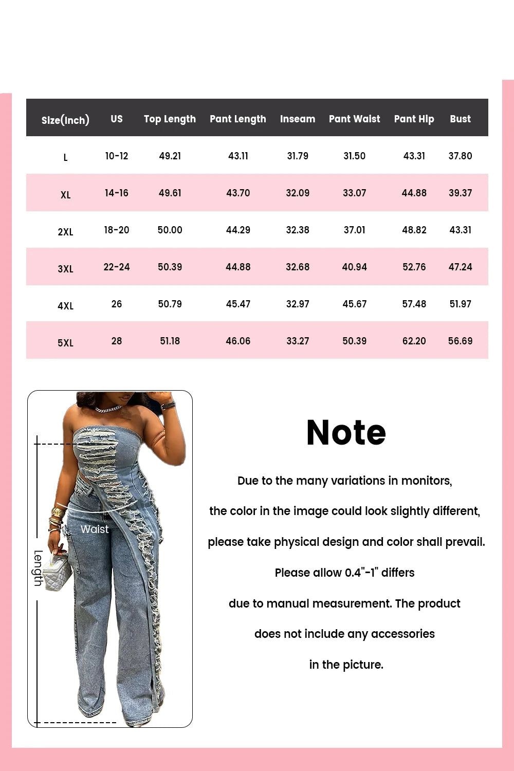 Plus Size Party Blue Asymmetric Hem Distressed Denim Two Piece Pant Sets