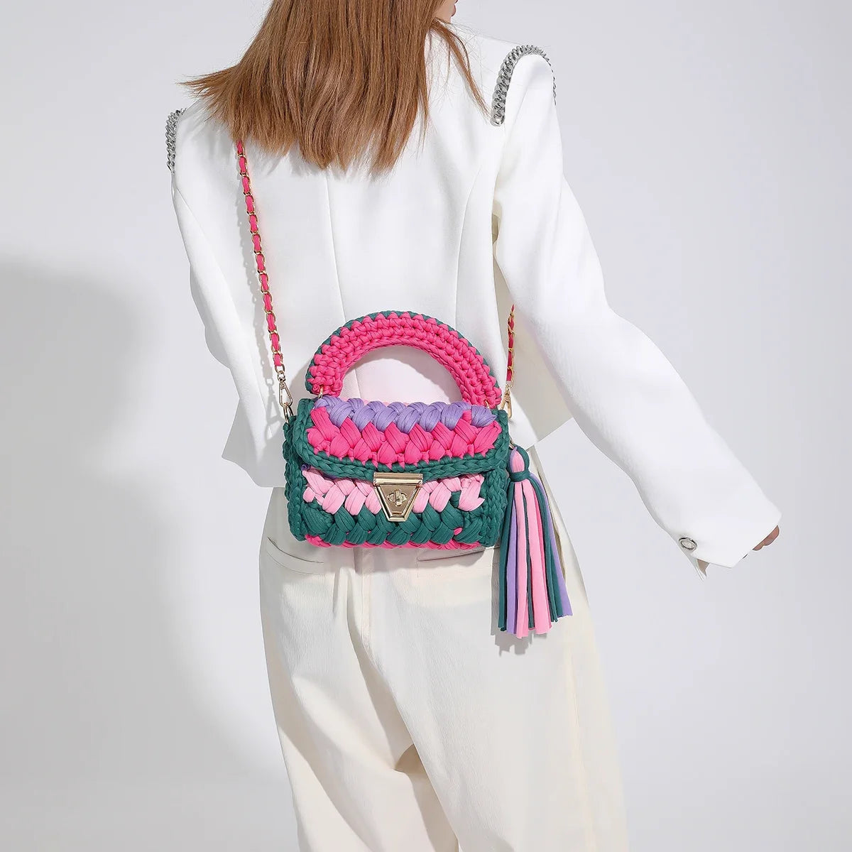 Crochet Bag Shoulder Bag Chunky Knit Handle Bag