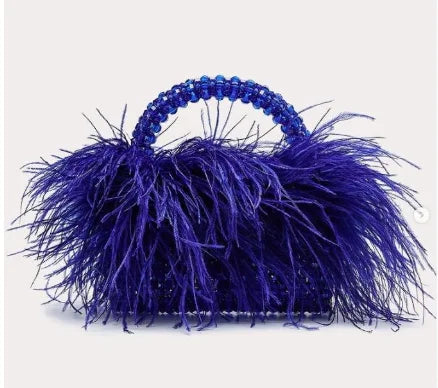 Pearl Bead Bag With Feather Fur Designer Brand Clear Acrylic Crystal Handbag Handmade
