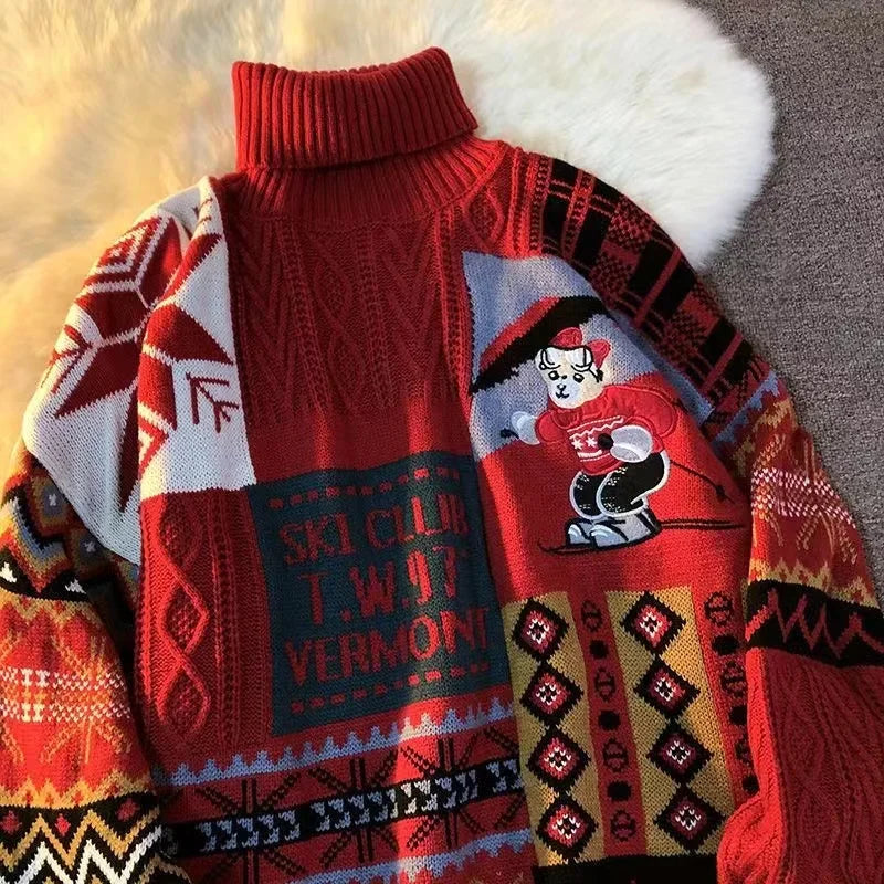Christmas Style Pullover Sweater Women Y2K Crew Neck Couples Knit Sweater