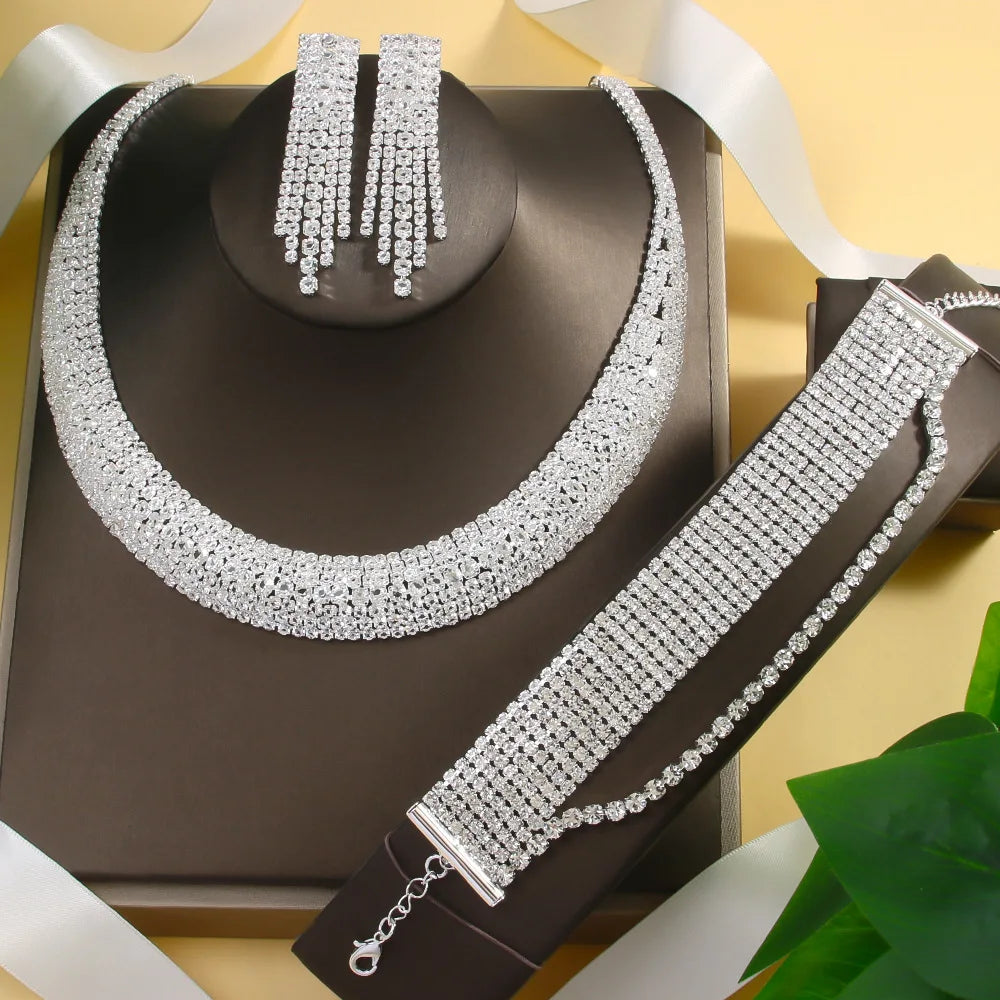 Multiple Rows Necklace Earrings and Bracelet Set for Women