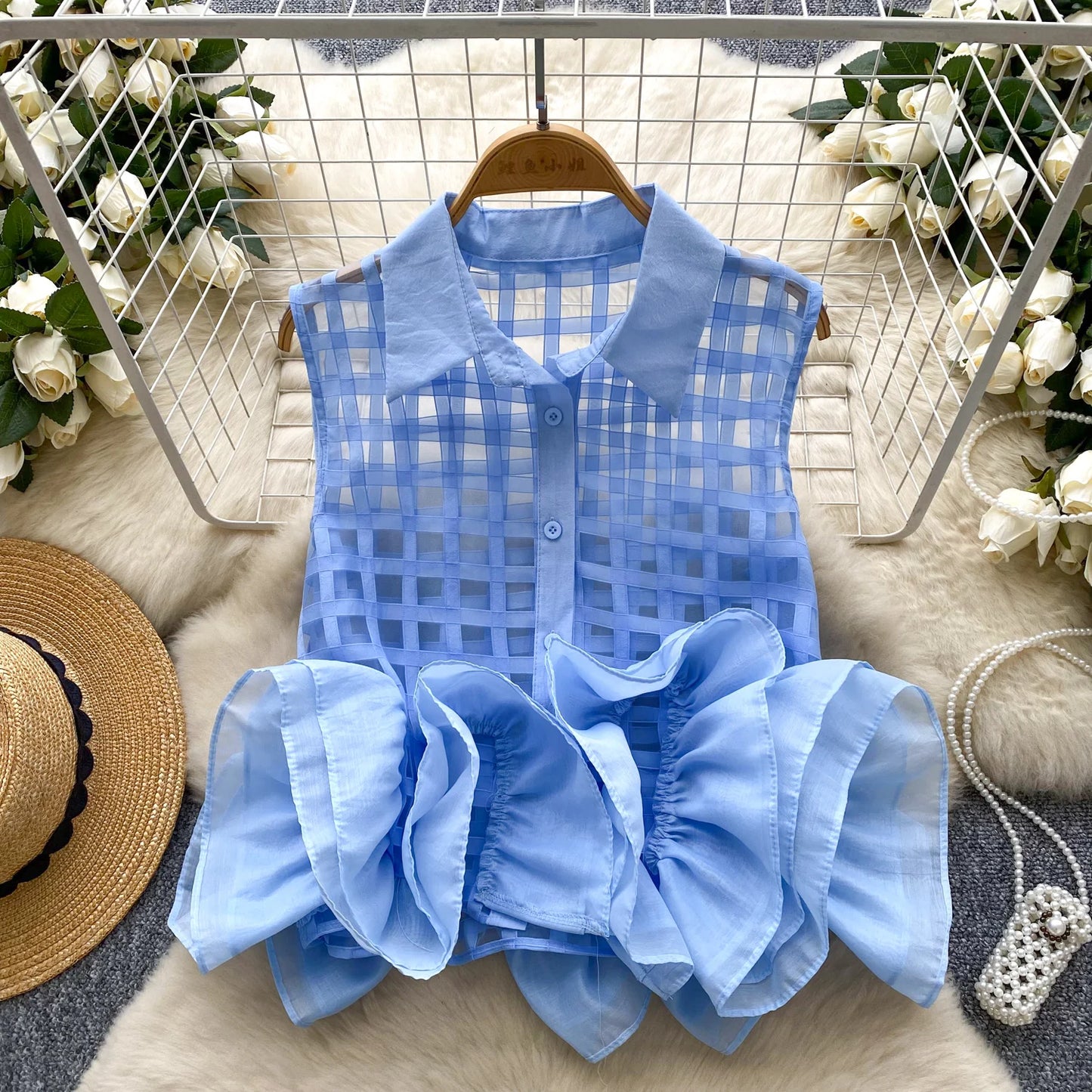 Vintage Bandage Lace Sleeveless Blouse Slim Elegant Korean Fashion Sexy Shirt