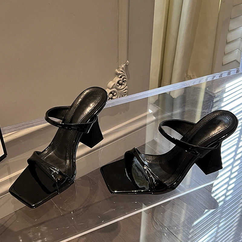 Elegant Square Toe Slippers Women's Design High Heel Mules