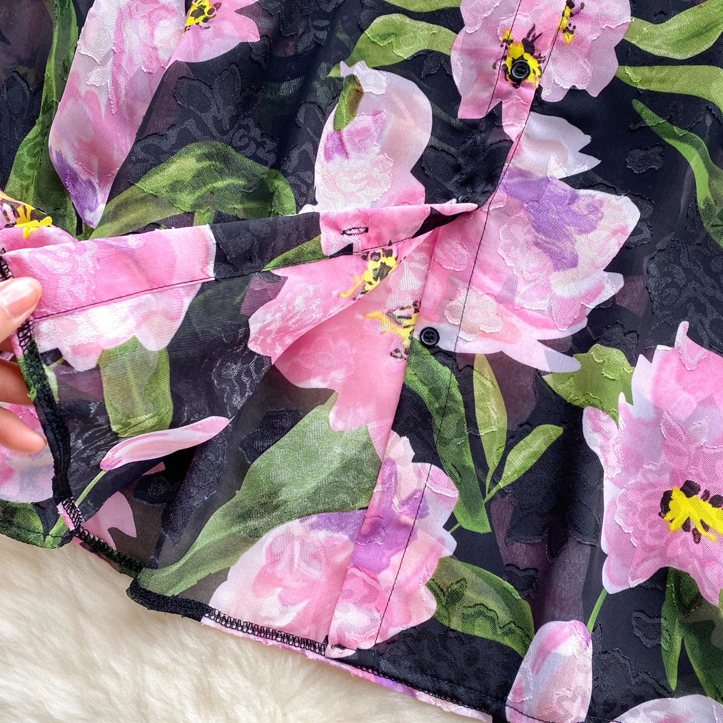 Floral Print Women Shirt Summer Lantern Sleeve Retro French Loose Blouse