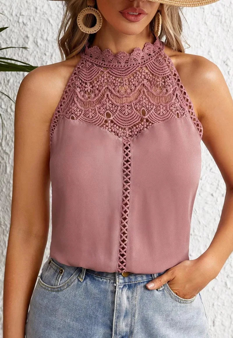 Elegant Sleeveless Women's Shirt Lace Style Tank Top For Women