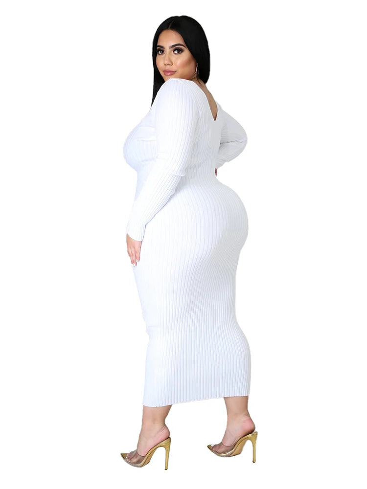 Ladies Knitted Sweater Dress Midi Dress Long Sleeves Chic and Elegant Plus Size Dresses