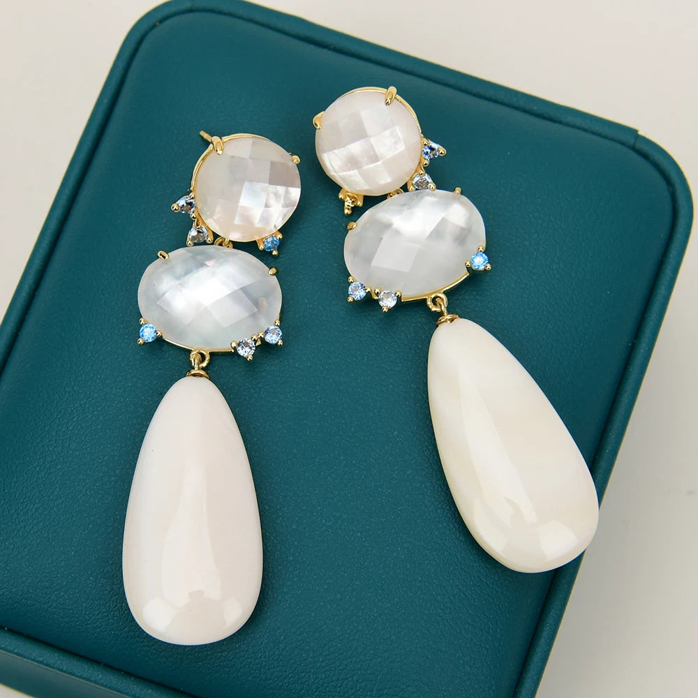 Natural White Sea Shell Pearl Stud Earrings Dangle Earring Handmade Gift Earring For Women