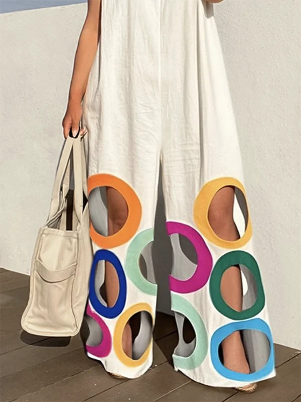 Women Fashion Rainbow Hollow Wide Leg Jumpsuits Urban Office Overalls