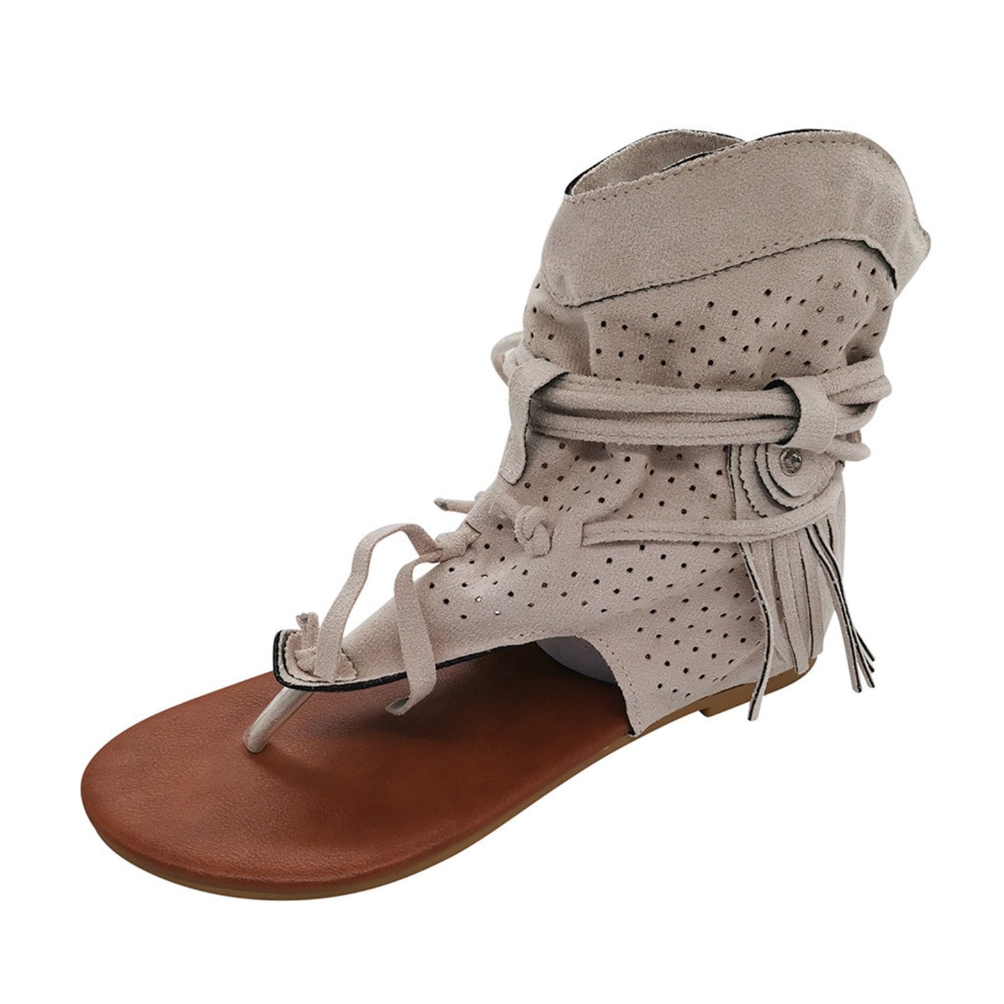 Sandals for Women Retro Bohemian Tassel Roman Beach Shoes Summer Clip Toe Gladiator Sandals