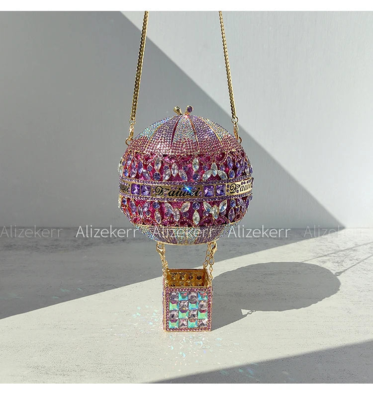 Balloon Shaped Crystal Evening Bags Women Luxury Classy Unique Clutch Purse