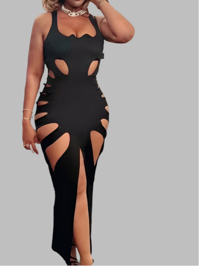 Sexy Dress Women Summer New Sleeveless Split Solid Skinny Stretch Maxi Bodycon Clubwear Vacation Outfits