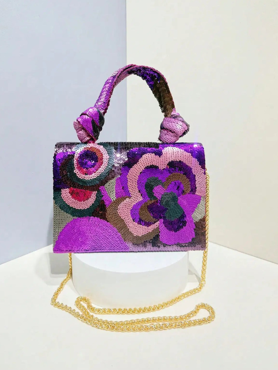 Sequin Embroidered Floral Design Party Wedding Evening Bag Women's Clutch
