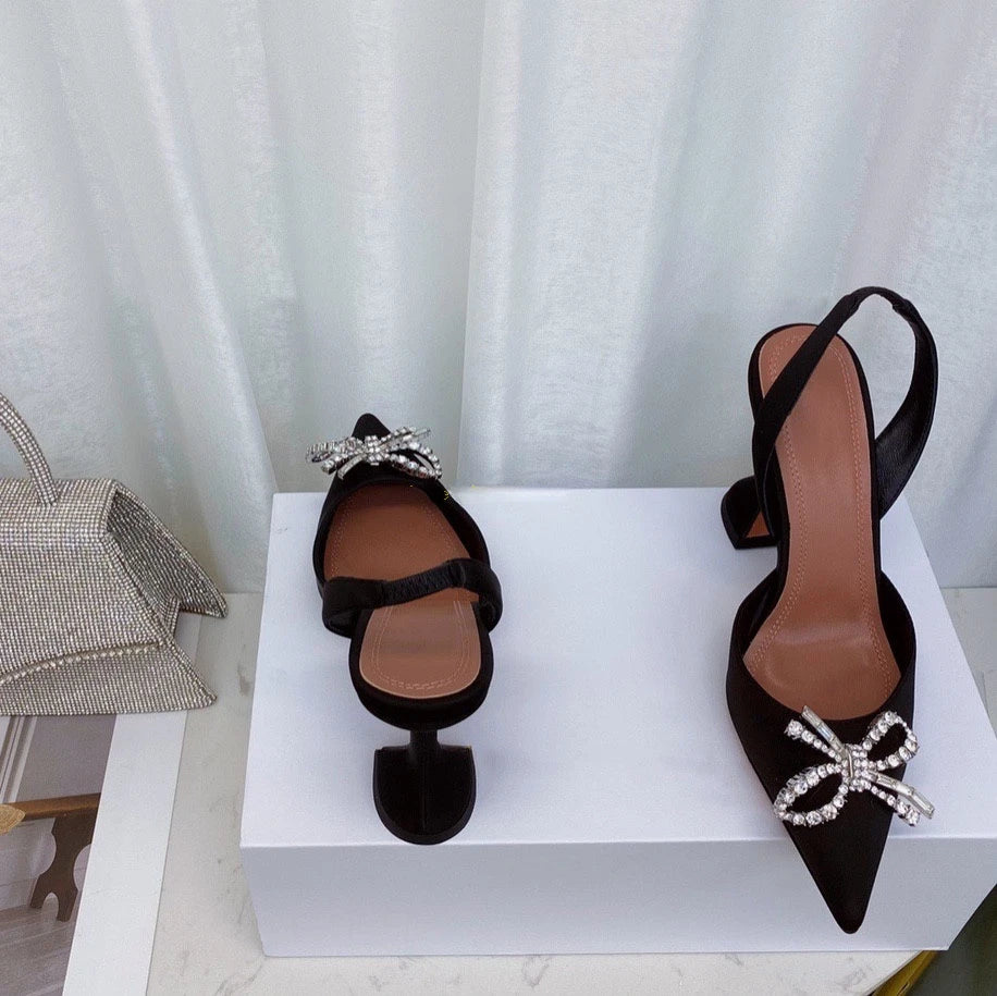 Women's High Heels Rhinestone Bow Pointy Glasses with Stilettos and Sandals Women.