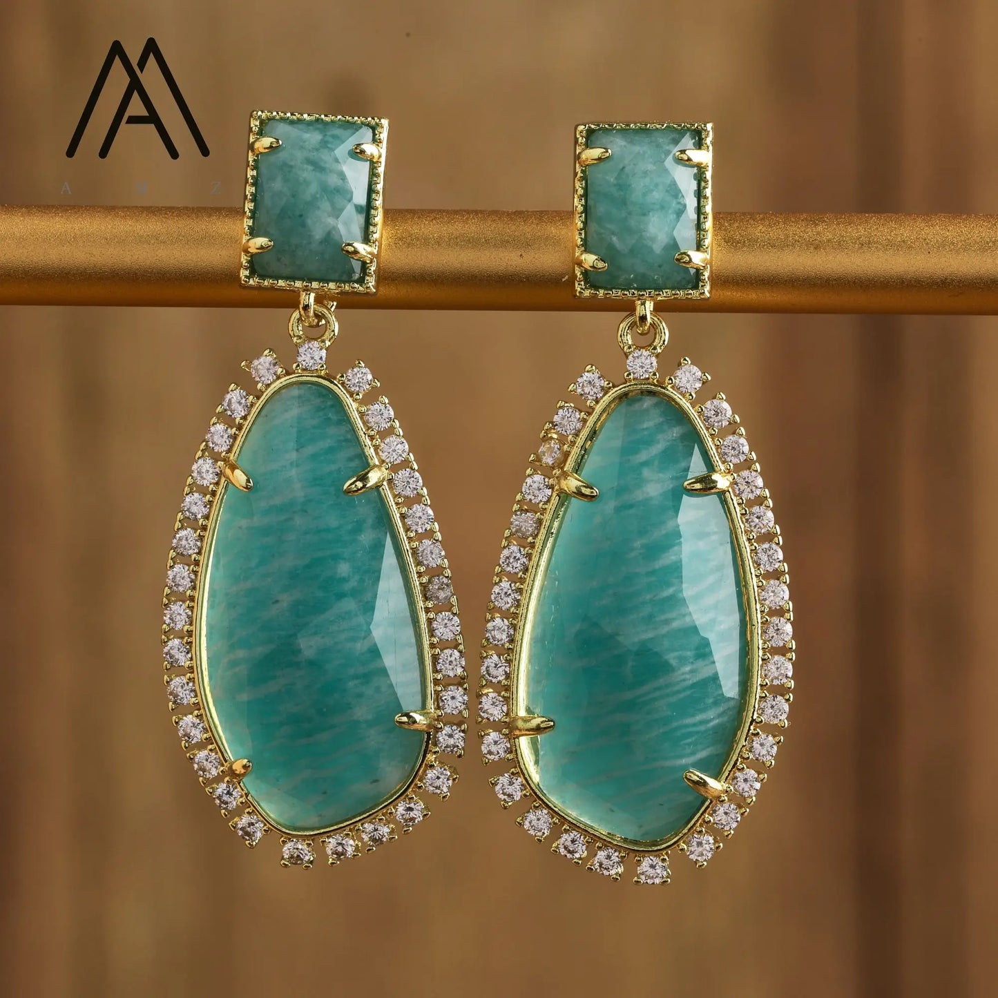 Luxury Crystal Earrings Wedding Jewelry Healing Natural Gemstone Amethysts Amazonite Labradorite Stud Earring Gift to Women