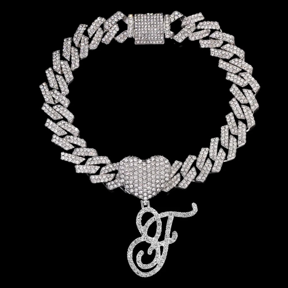 A-Z Cursive Initial Letter Cuban Anklets Bracelet For Women 14mm Iced
