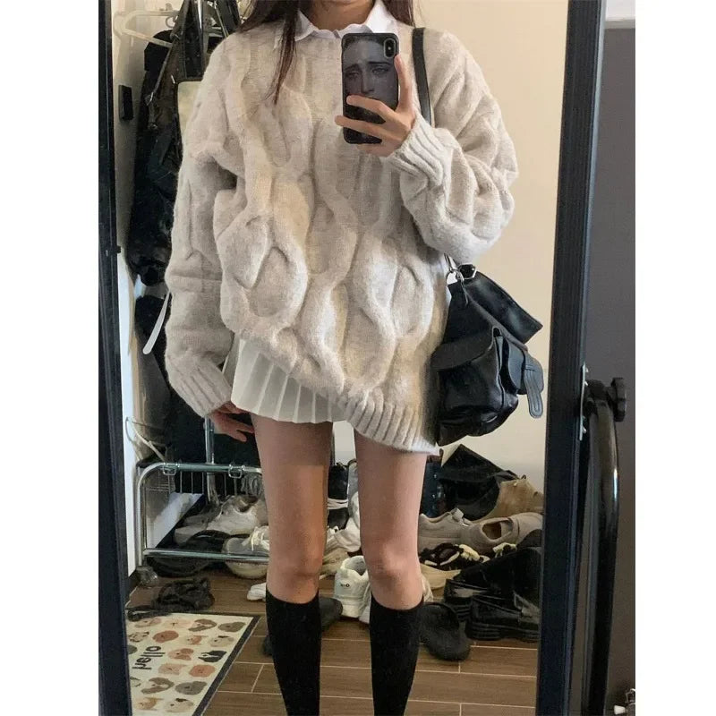 Deeptown Vintage Twist Women Sweater Harajuku Korean Knitted Pullovers