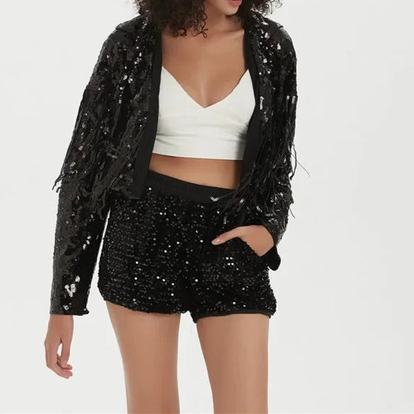 New Long Sleeve Sequin Tassel Patchwork Coat Cardigan Jacket